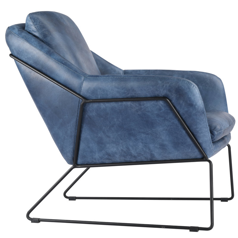 Greer Armchair, Blue Genuine Leather