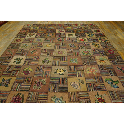 Antique American Hooked Rug America Geometric Knotted