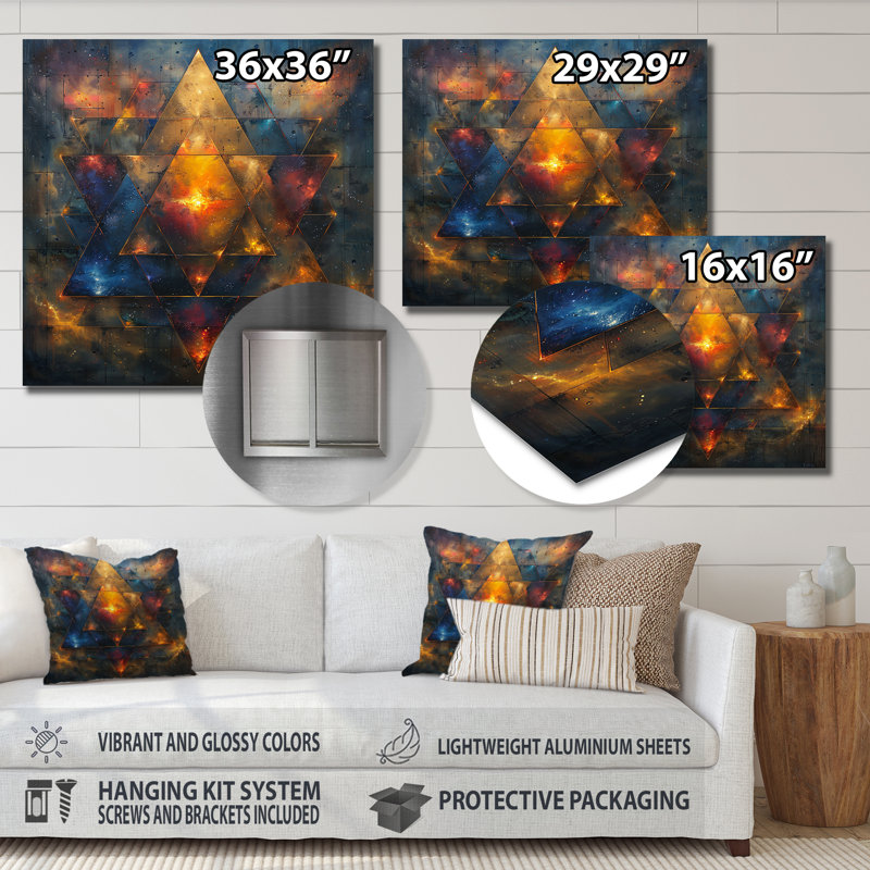 Double étoile arcane hexagone - reproduction d'art géométrique murale, Métal, H 30 po x l 30 po x P 1 po