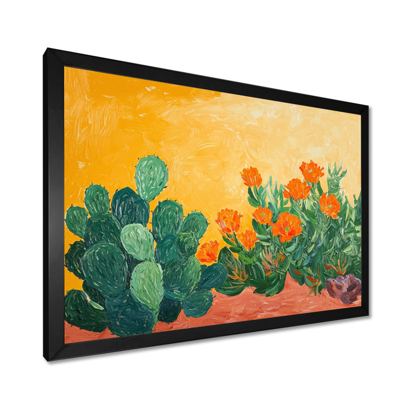 Orange fleur de cactus orange dans le désert de Mojave - impression de cactus floral, Noir, H 12 po x l 20 po