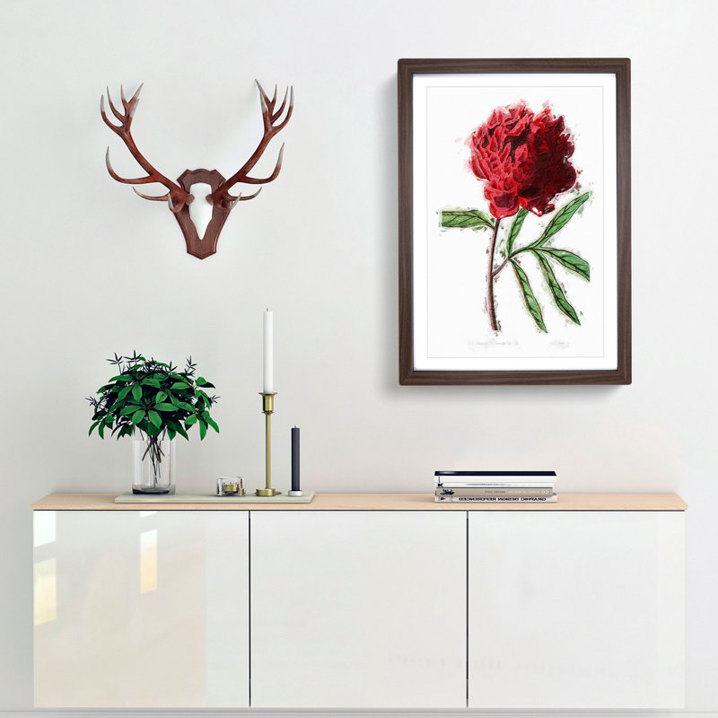 Red Tree Peony - Picture Frame Painting Print, Walnut Framed, 65cm H x 48cm W x 2cm D