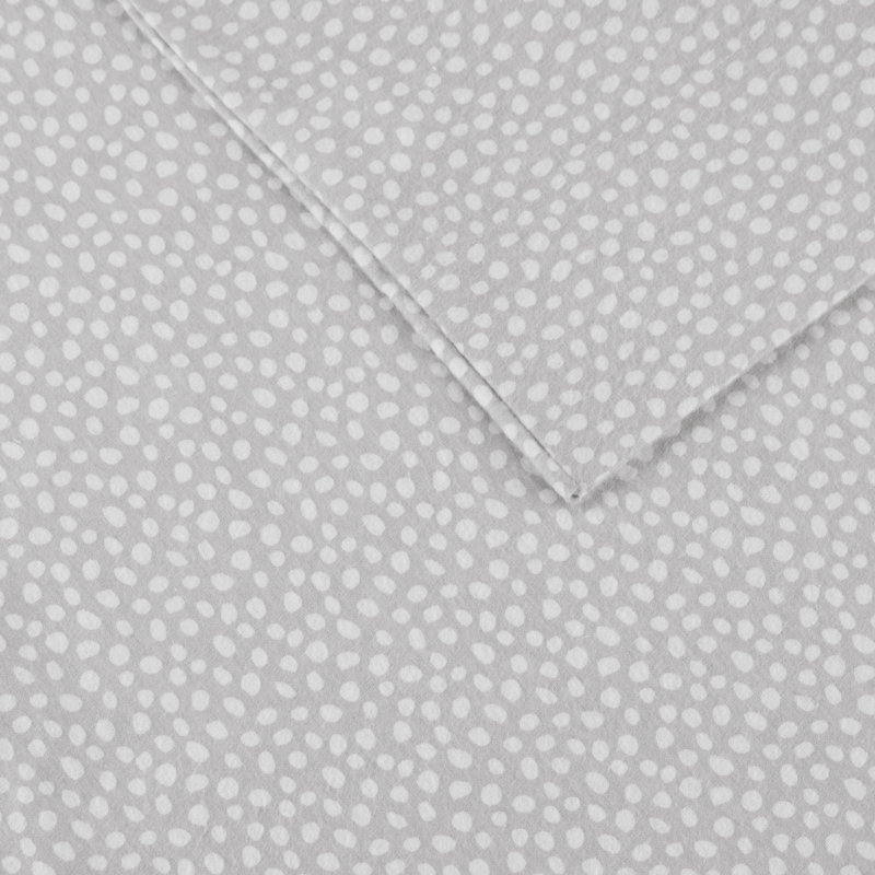 Ensemble de draps en flanelle 100% coton 4 pièces Cozy, Ensemble de draps double / double avec 2 taies d'o, Grey Dots