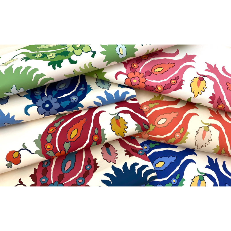 Grand Bazaar Kashmiri 30' L x 27" W Wallpaper Roll, Navy/Berry