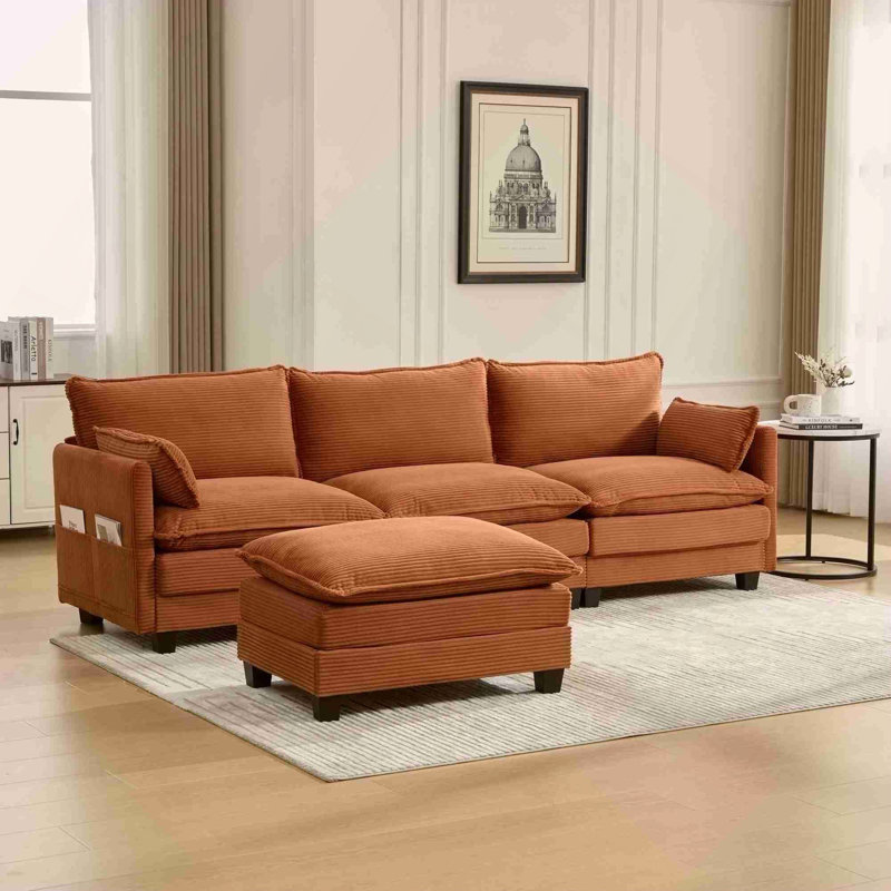 Canapé modulaire surdimensionné surdimensionné avec repose-pieds mobile, ensemble de canapés en velours côtelé moderne de 102 pouces à 4 places, canapé convertible en forme de L pour le salon et le bureau