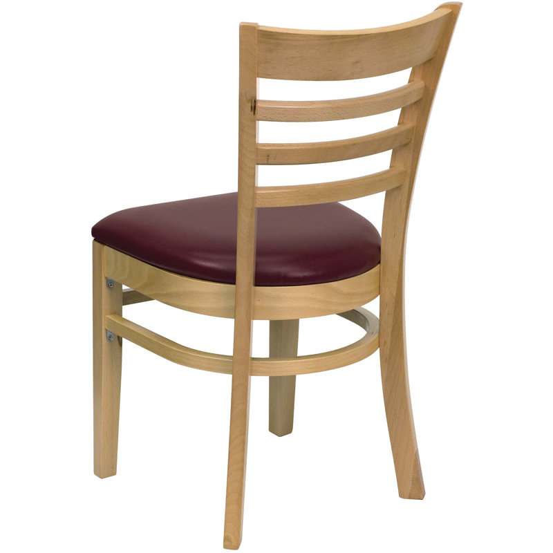 Camry Beech Side Chair, Burgundy Vinyl, Natural Wood