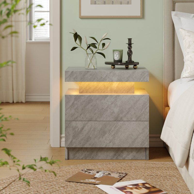 Table de chevet à DEL avec 2 tiroirs - Small Space Solutions, Gris