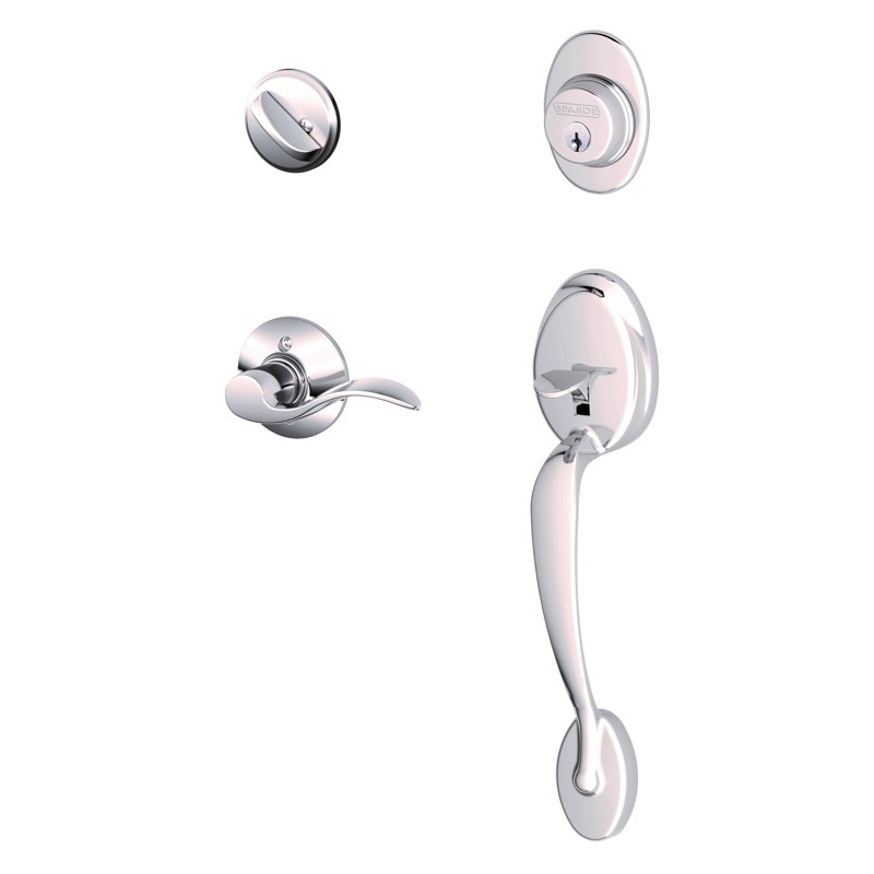 Ensemble de poignée Plymouth avec pêne dormant, levier de porte décoratif et rosette, Chrome brillant, Côté droit