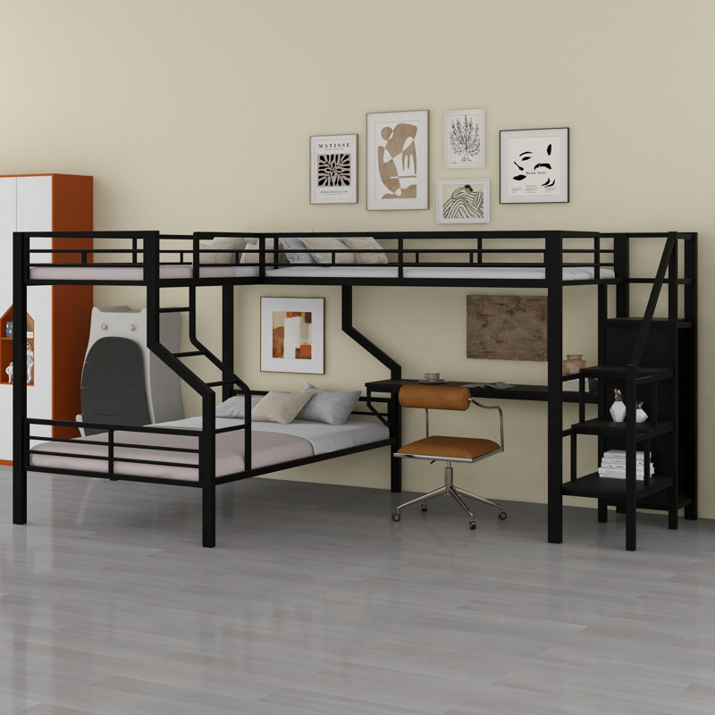 Lit moderne en L avec garde-robe et bureau