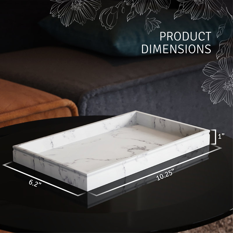 White Marble Look Rectangular Decorative Tray with Bottom Protectors