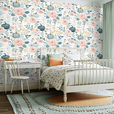 Papier peint adhésif peler et coller en PVC, revêtement mural auto-adhésif amovible avec élégantes feuilles de roses à l'aquarelle, impression esthétique florale, imperméable pour la décoration intérieure - Rouleau