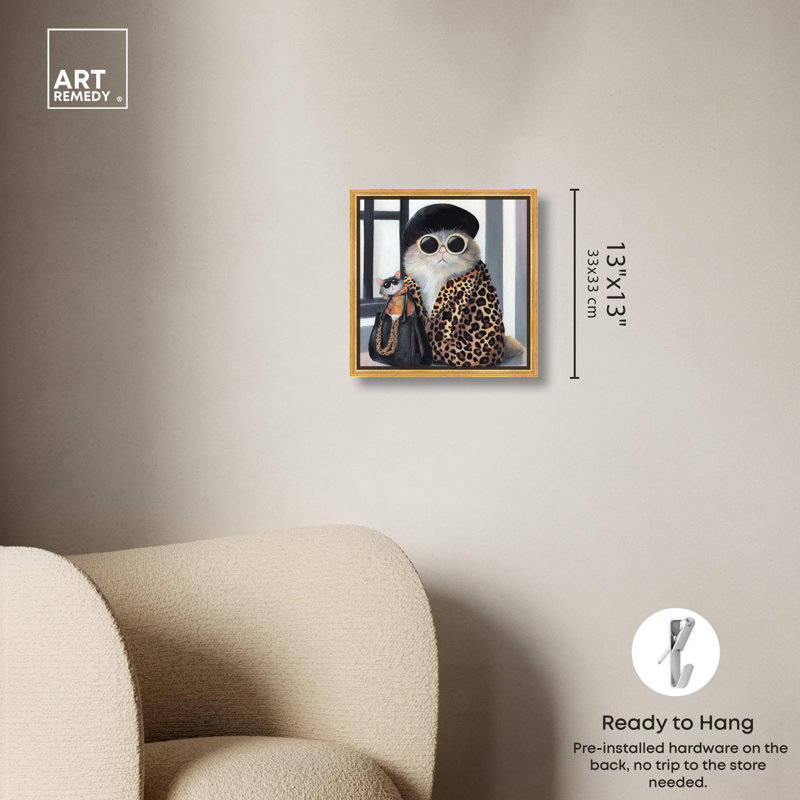 «Cat Couture Canvas» par Art Remedy, H 13 po x l 13 po x P 1,8 po, Cadre flottant doré