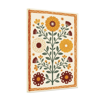 Plantes et fleurs avec motif floral orange et brun