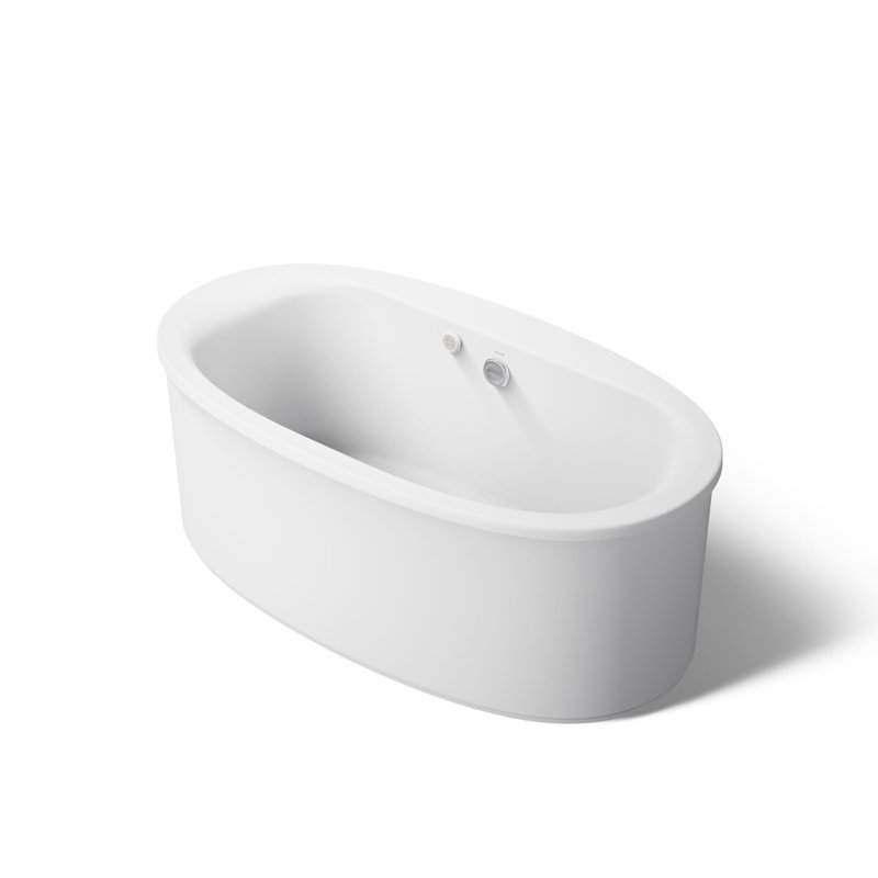 Sunstruck 65.5-in X 36-in Freestanding Heated Bubblemassage Air Bath with Bask Heated Surface and Straight Shroud, White
