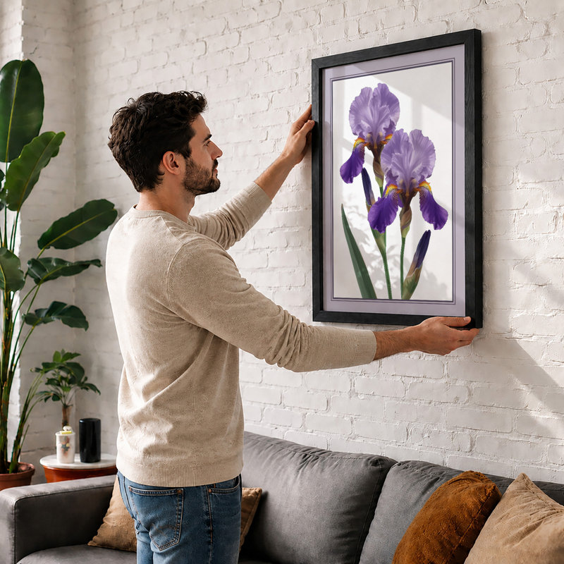 Twin Irises Botanical - Framed Print, A1 - 84.1 x 59.4 cm, Black