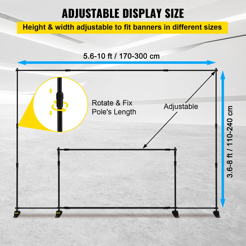 Support pour bannière 10 x 8 pi à hauteur et largeur ajustables, H 96 po x l 120 po x P 17,5 po