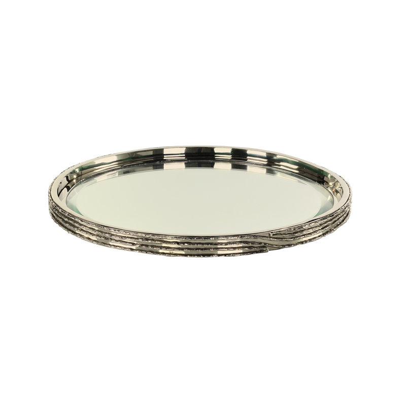 Plateau annelé, petit nickel, Nickel, L 22,5 po x P 22,5 po x H 1,5 po