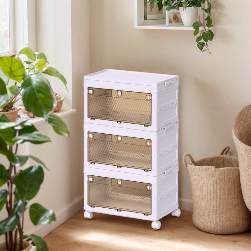 3 Tier Stackable Storage Bins Containers With Wheels For Home Living Room Office Closet