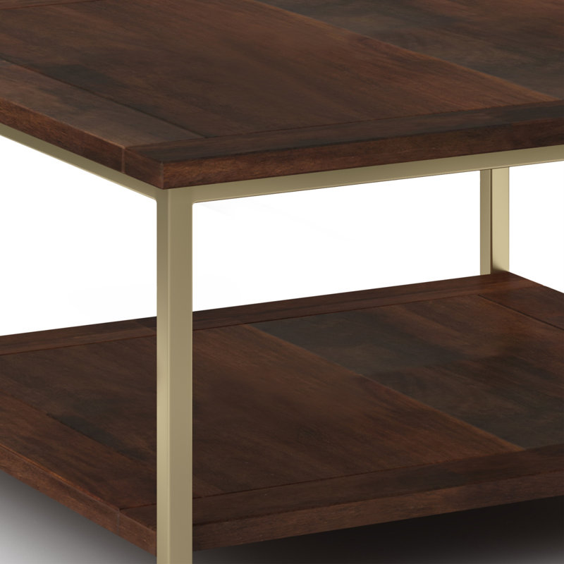 Table basse industrielle carrée en bois de manguier et en métal avec tablette ouverte et cadre noir Skyler, Marron foncé