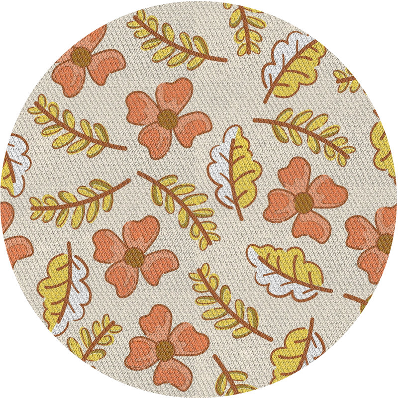 Tapis beige/orange à motifs, Rond 5 pi