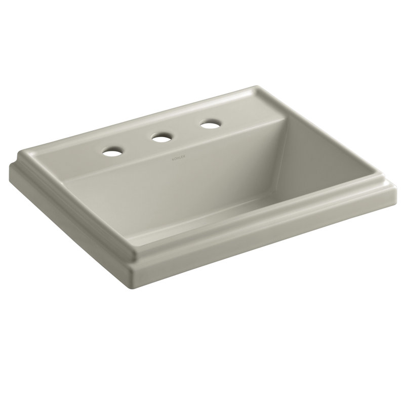 Tresham Ceramic Rectangular Drop-In Bathroom Sink with Overflow, Sandbar, 8'' Widespread