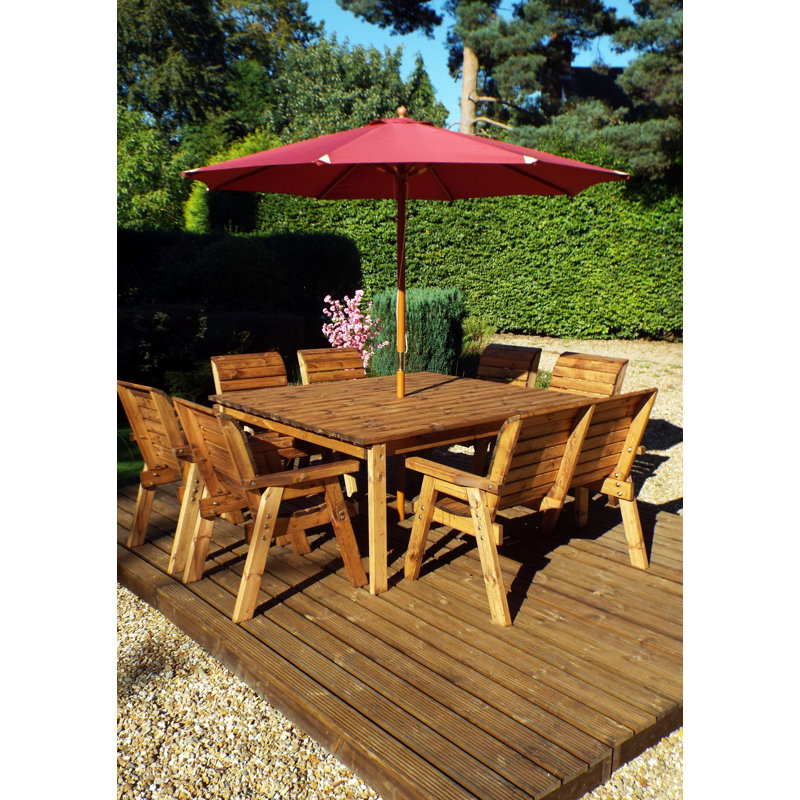 Francis 8 - Person Wood Patio Dining Set with Square Table , Cushions Included, Burgundy
