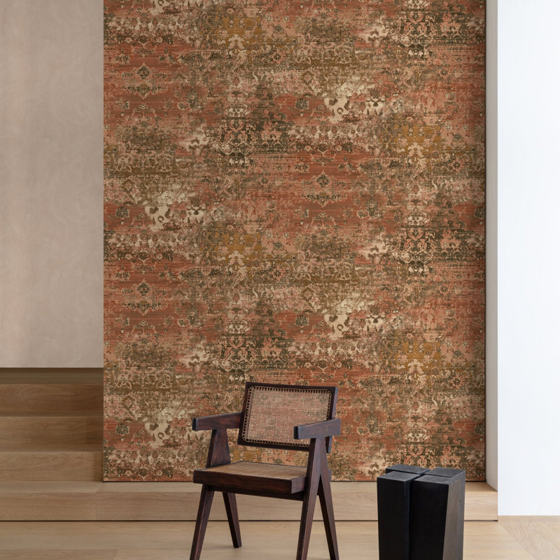 Concept Collection Worn Tapistry Double Width 42-inches Wide Wallpaper Roll, Red