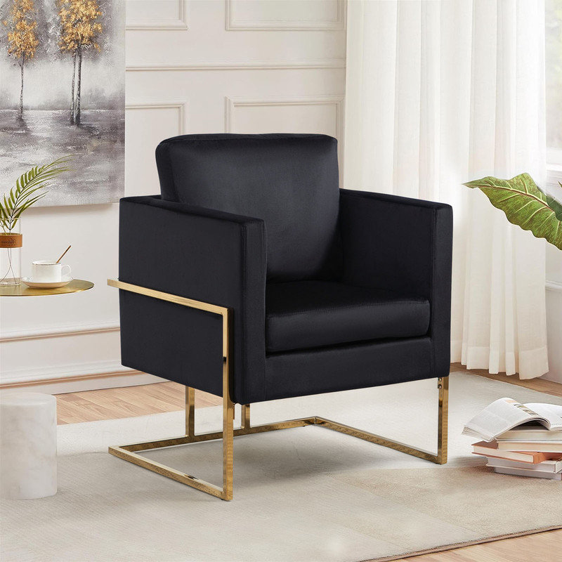 Upholstered Velvet Modern Accent Chair for Living Room, Bedroom, Black Velvet