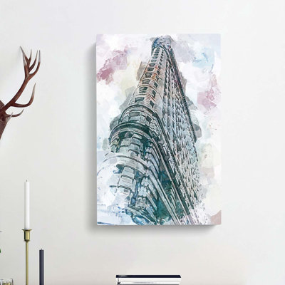 The Flatiron Building in New York in Abstract - Wrapped Canvas Drawing - Wrapped Canvas