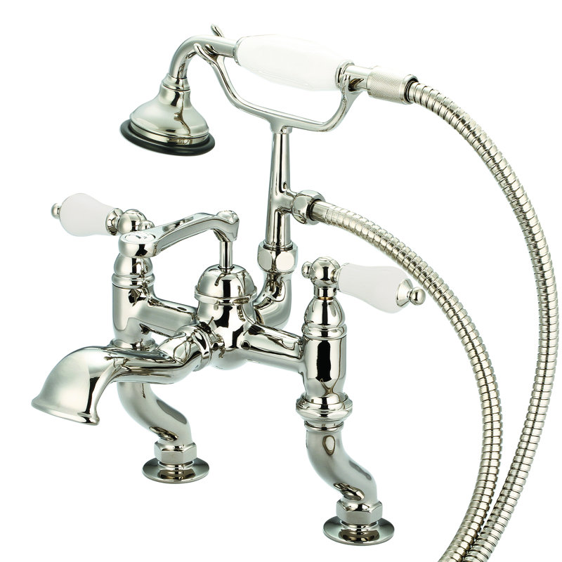 Stonington Deck Tub Spout, Porcelain Lever Handles, Polished Nickel