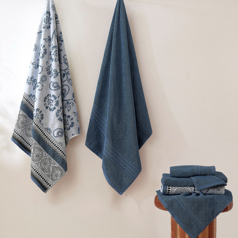 Ensemble de serviettes en jacquard réversible 6 fils et serviettes de bain en fil réversible moderne 100% coton Modern, Bleu