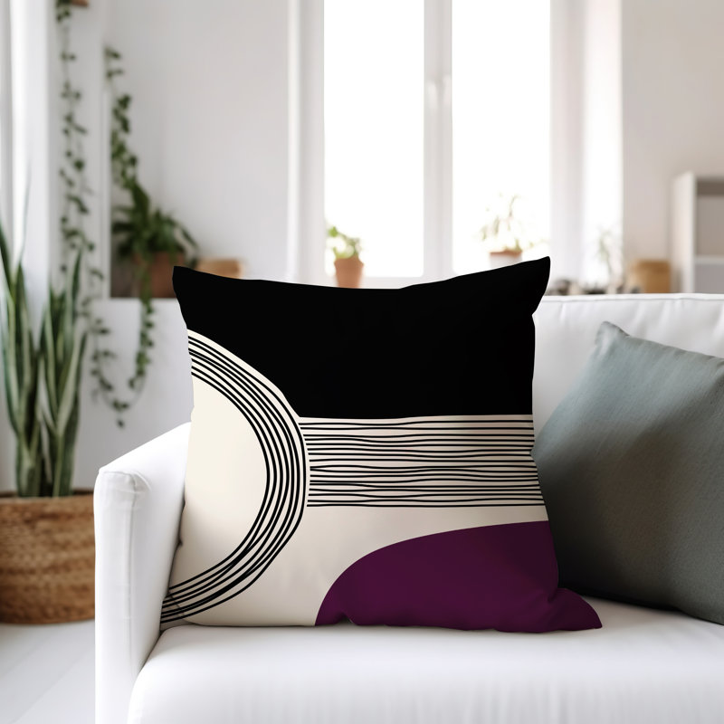 Cassie Outdoor Reversible Throw Pillow, 15"H x 15"W, Purple/Cream/Black