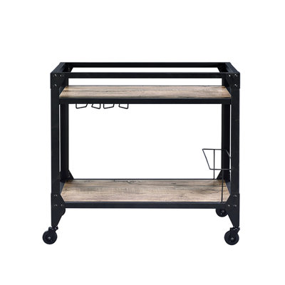 Rectangular Industrial Serving Cart With Ample Shelf Capacity And Wine Storage Feature 2-shelf Stemware Rack For Entertaining Occasions