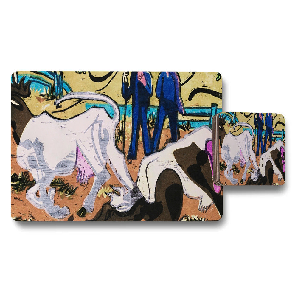 Abstract Cattle Art Placemats And Coaster Set For Dining Table