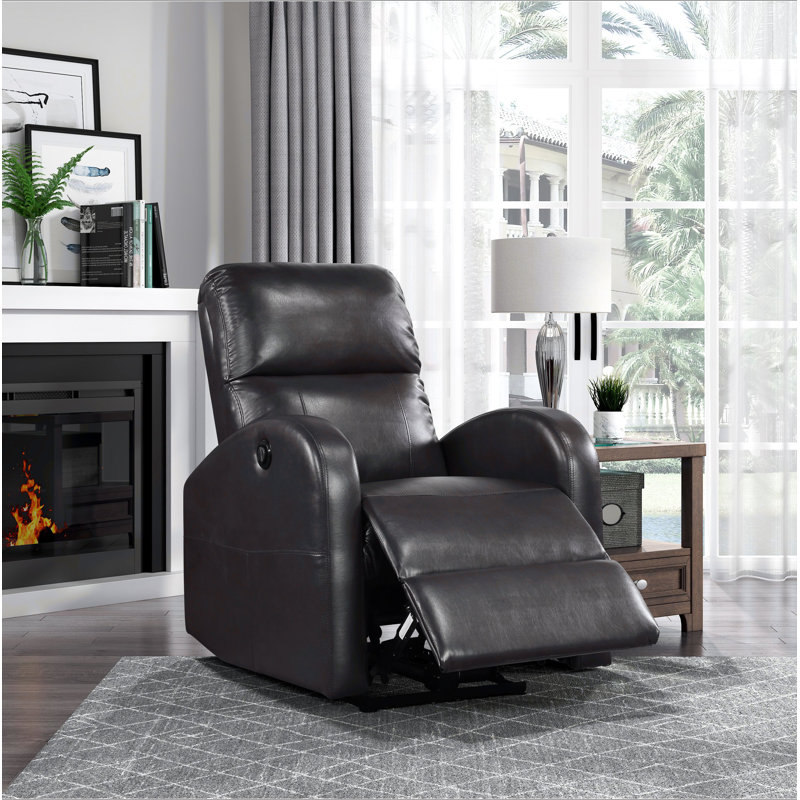 Power Reclining Chair 1Pc Brown Faux Leather Upholstered Modern Contemporary Power Motion Reclining, Brown