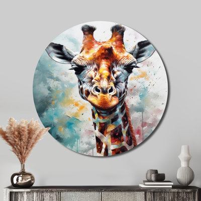 Portrait abstrait de girafe - animaux, art rond en métal