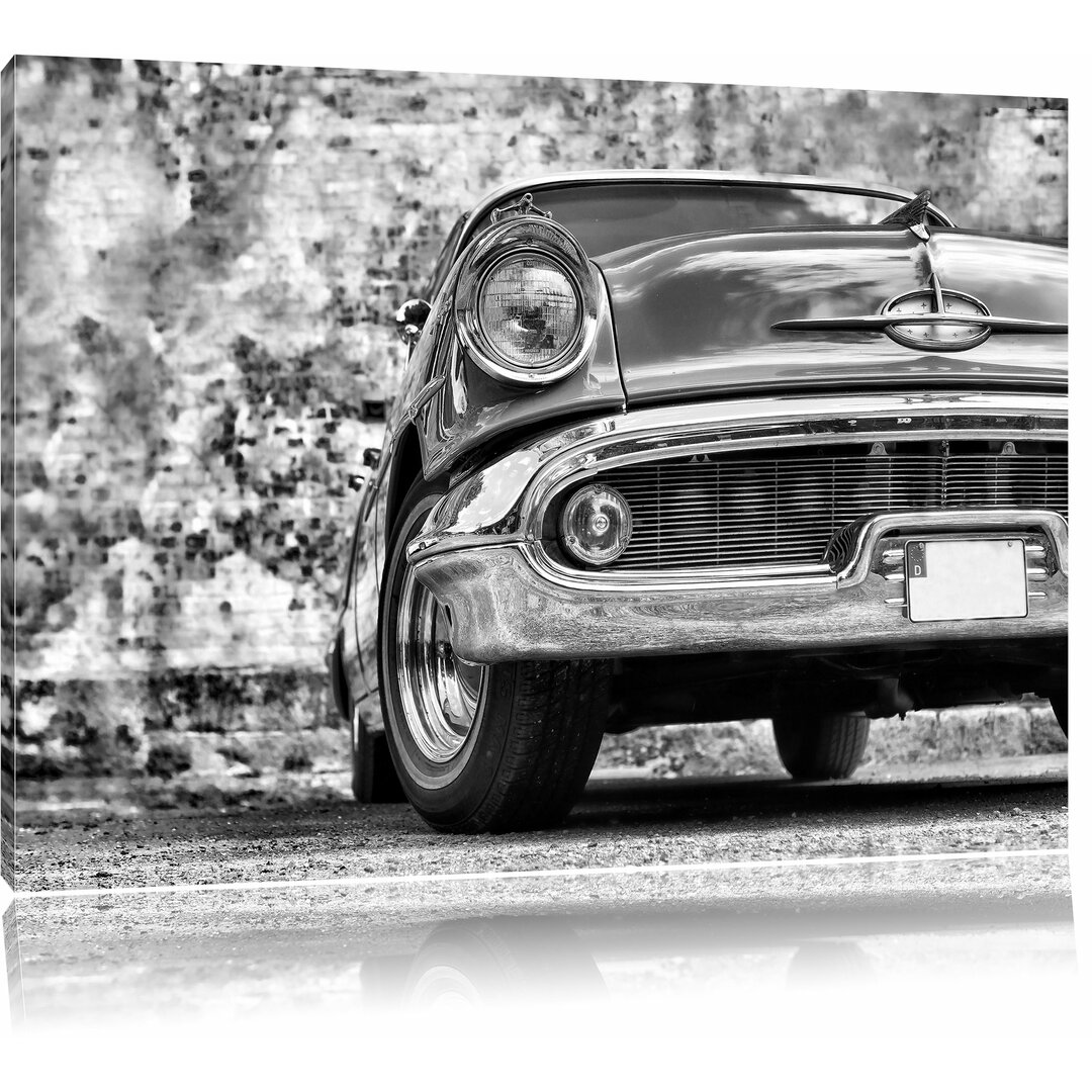 Leinwandbild Blauer Oldtimer in Los Angeles in Monochrom