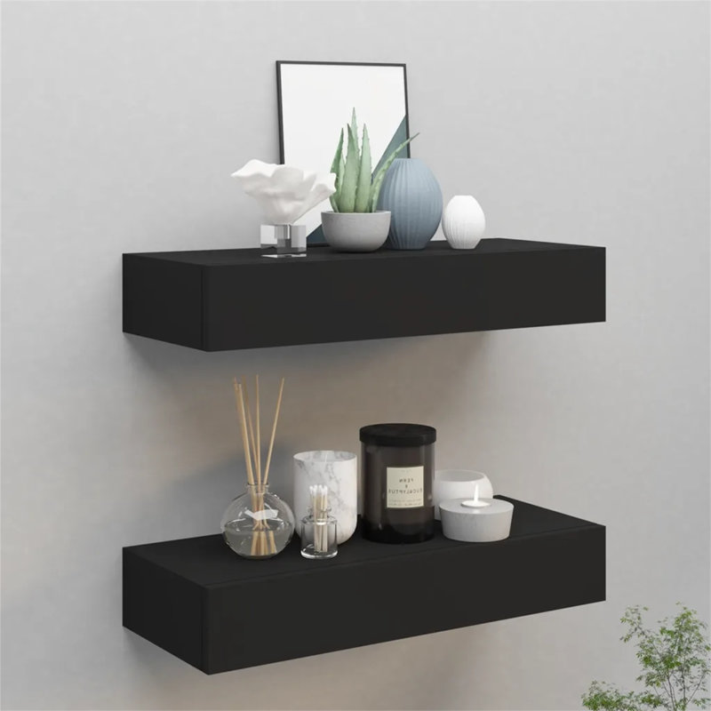 Ensemble de 2 tablettes à tiroir vidaXL en métal noir, 23,6 x 9,3 x 3,9 po, Noir, H 3,94 po x l 23,62 po x P 9,25 po