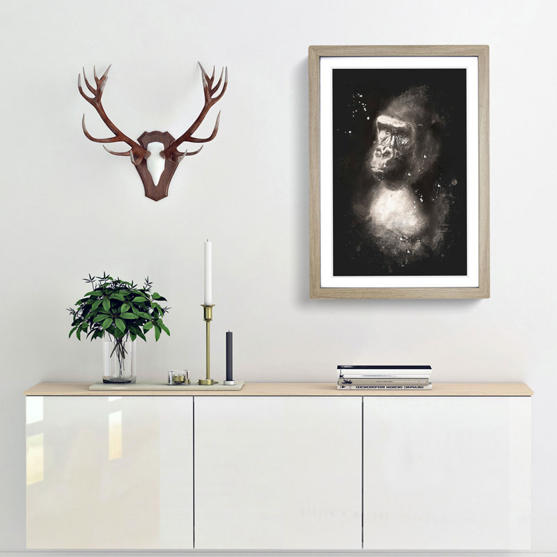 Mighty Silverback Gorilla Paint Splash - Picture Frame Graphic Art, 87cm H x 62cm W x 2cm D, Oak Framed