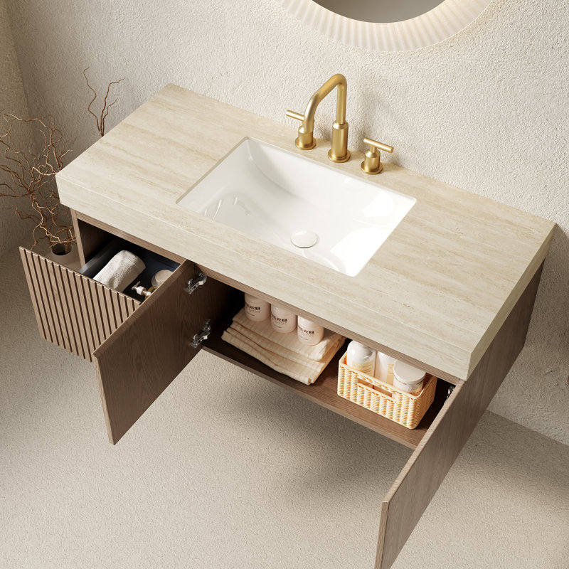 Meuble-lavabo spacieux, contreplaqué et travertin de luxe, idéal pour les salles de bain modernes