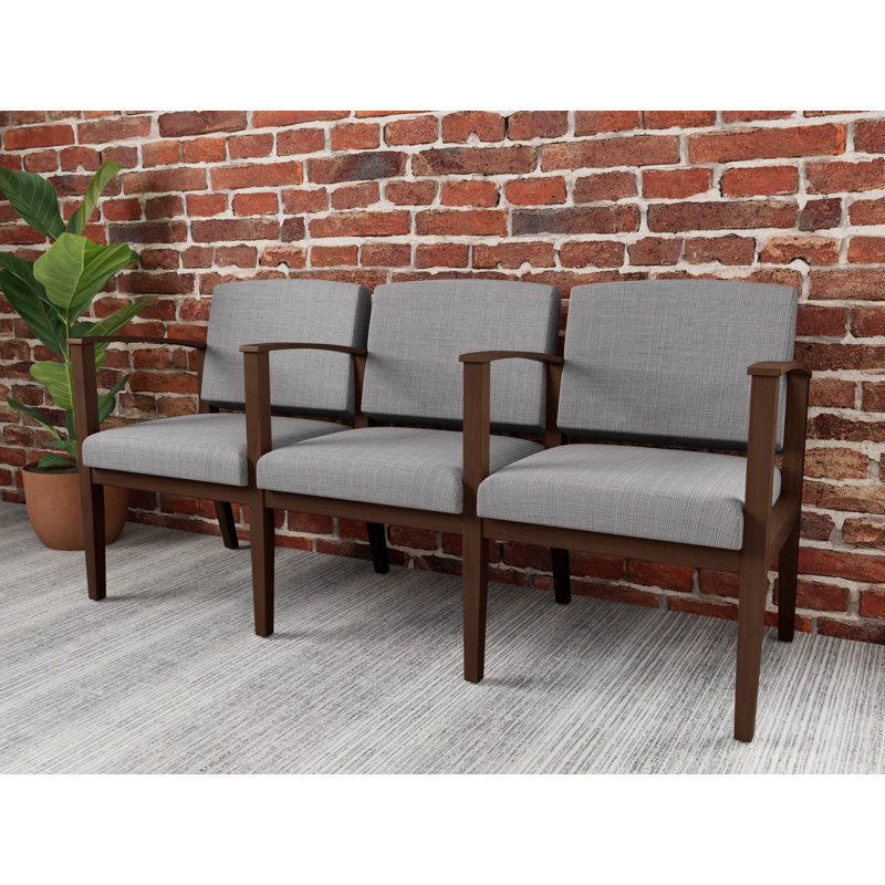 Siège tandem 3 places Amherst, Gris chambray, Noyer Riftwood