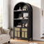 Armoire de rangement arquée de 70 po avec portes en rotin boho et tablettes réglables, grand garde-manger pour le salon de la cuisine
