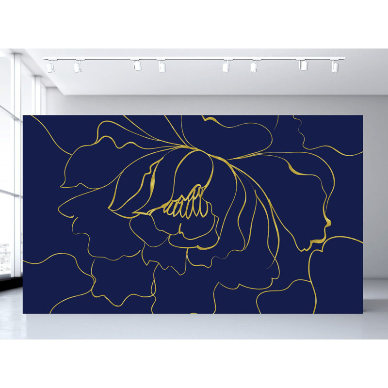 Adhésif mural floral et botanique, Bleu marine / doré, l 120 po x L 180 po