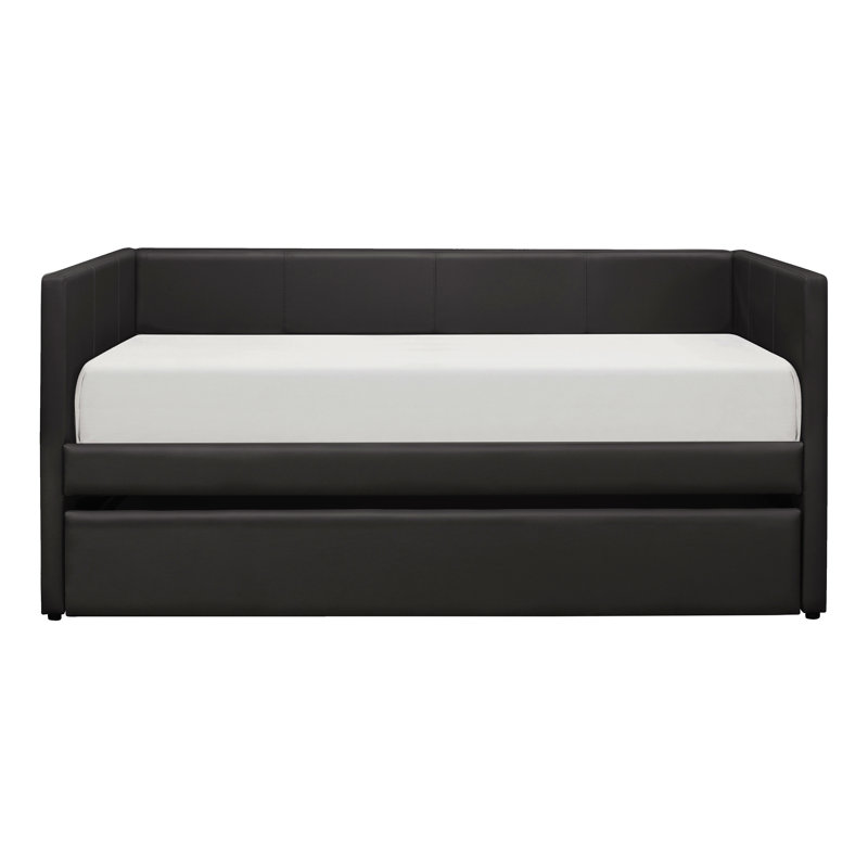 Faux Leather Upholstered Contemporary Daybed With Trundle Wooden Furniture 1Pc, Black
