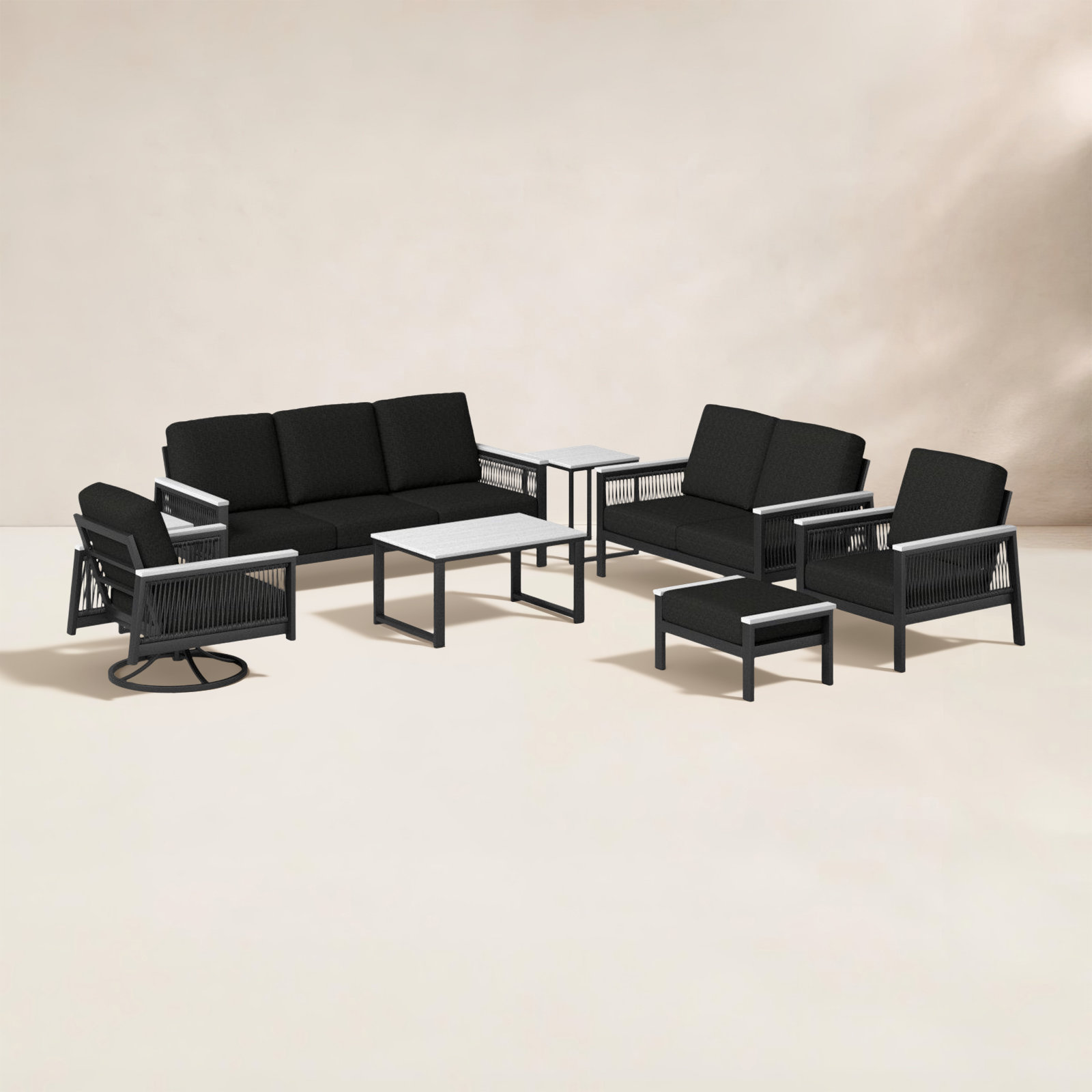 Townsend 7 - Person Sunbrella® Patio Seating Group, Canvas Black Sunbrella® Canvas