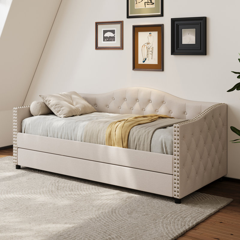 Lit de jour avec couchette Kaevion, Beige, Simple