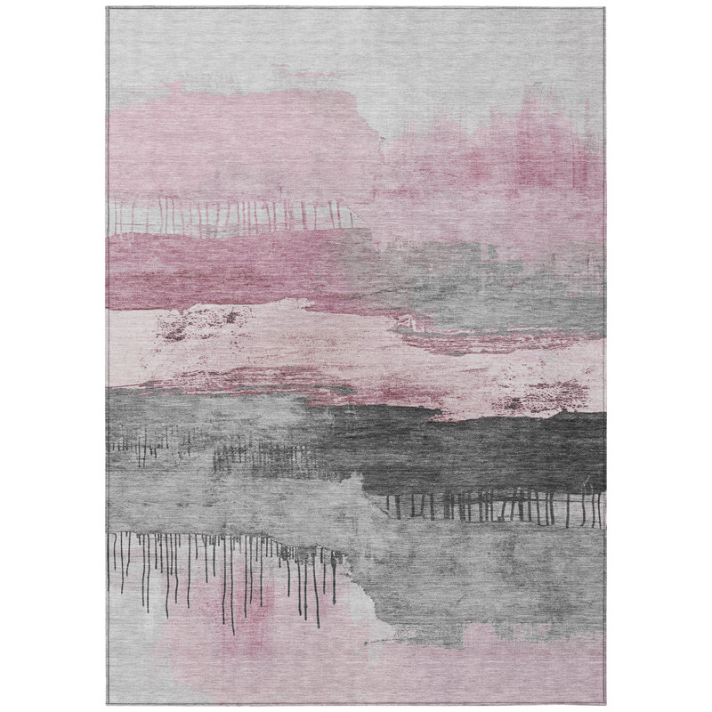 Machine Washable Indoor/Outdoor Xhevrie Pink Rug, Rectangle 8' x 10'