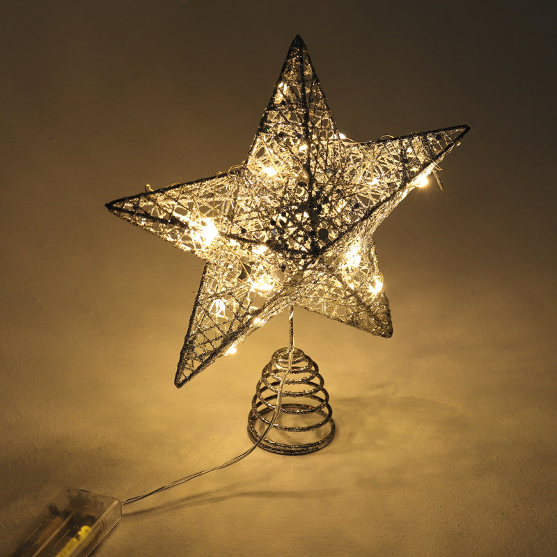 Ironwork glitter Christmas tree star topper, Silver