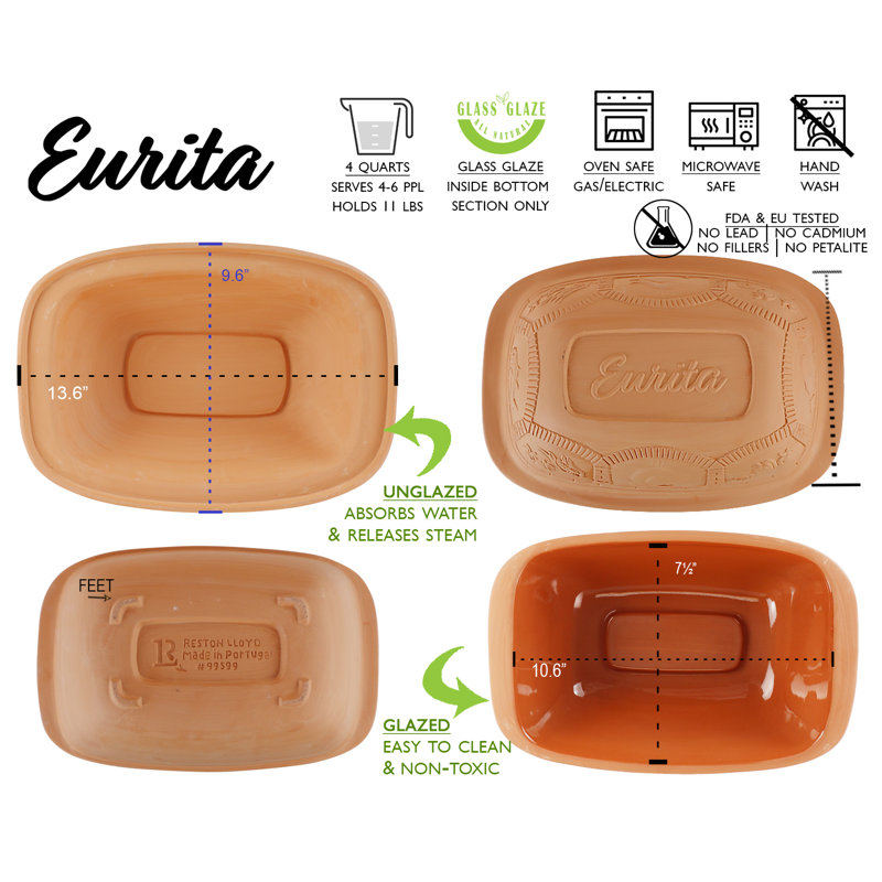 Terracotta Non-Stick Rectangular Clay Roaster with Lid