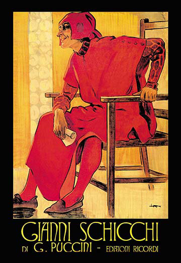 « gianni schicchi » par leopoldo metlicovitz rétro, H 66 po x l 44 po x P 1,5 po