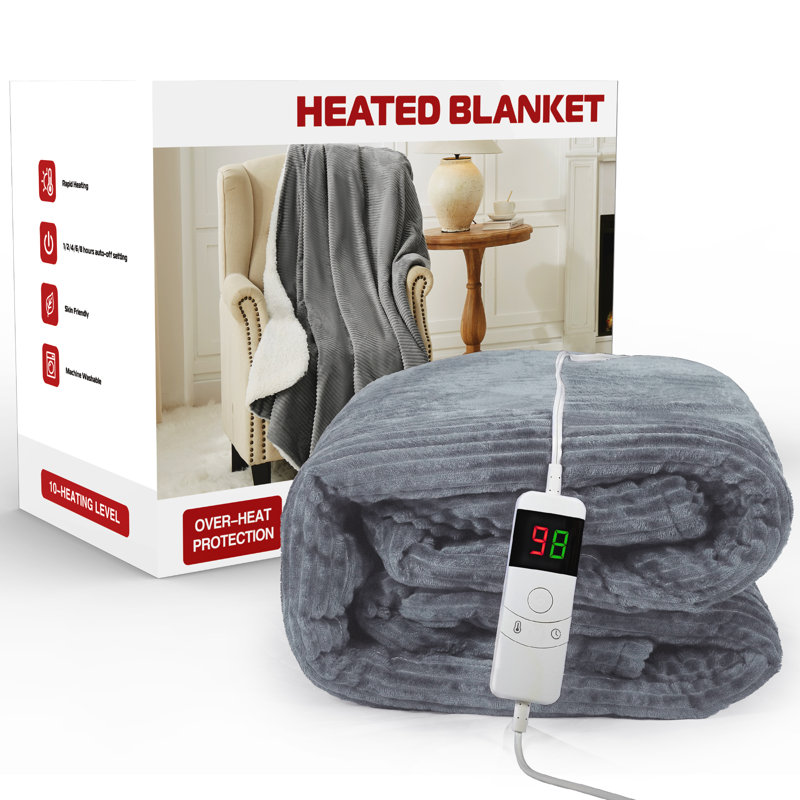Heated Throw Blanket, 84" L x 62" W, Gray